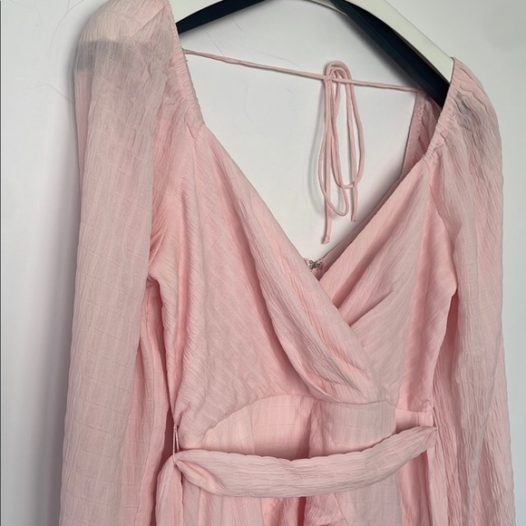 Trixxi Pink Ruffled Chiffon Tie Front or Back Mini Skater Dress Medium - Picture 9 of 17